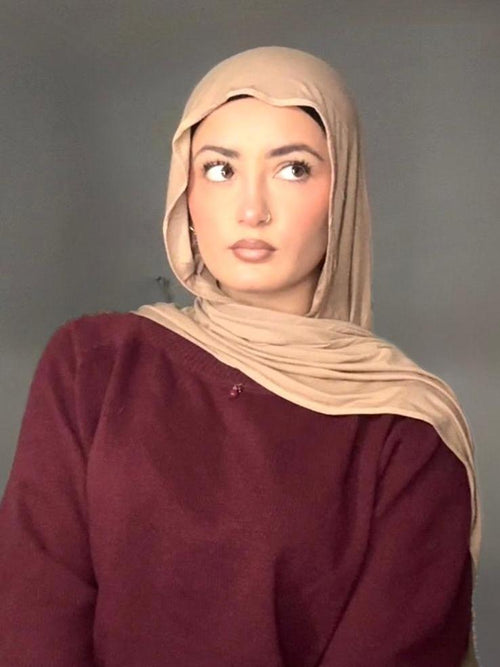 Jersey Hijab for Women, Single Stitched, Lightweight Breathable Stretch Jersey Scarf, Soft Comfortable Modest Head Scarf for Everyday Wear, 180 x 70 cm