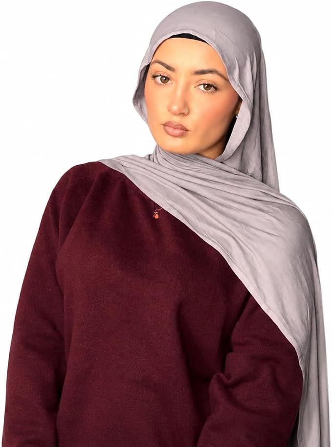 Jersey Hijab for Women, Single Stitched, Lightweight Breathable Stretch Jersey Scarf, Soft Comfortable Modest Head Scarf for Everyday Wear, 180 x 70 cm