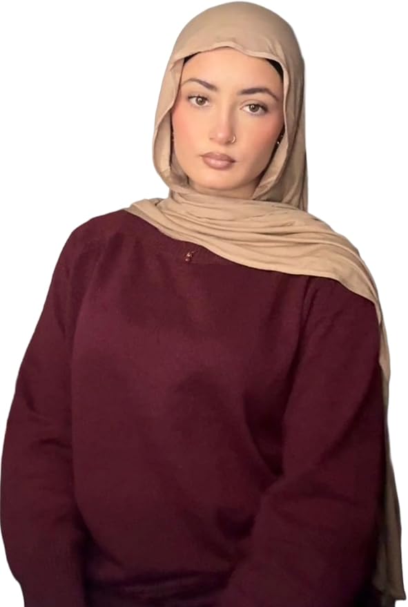 Jersey Hijab for Women, Single Stitched, Lightweight Breathable Stretch Jersey Scarf, Soft Comfortable Modest Head Scarf for Everyday Wear, 180 x 70 cm