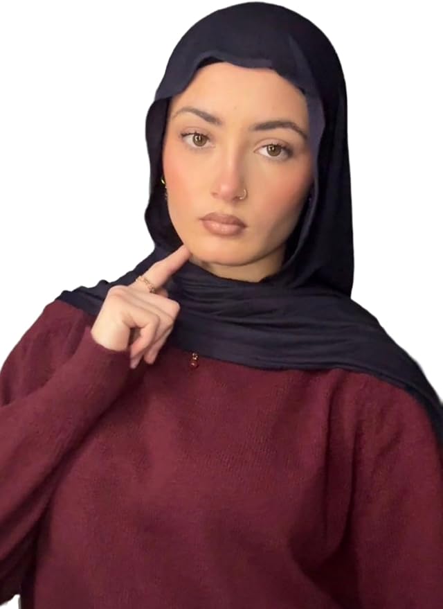 Jersey Hijab for Women, Single Stitched, Lightweight Breathable Stretch Jersey Scarf, Soft Comfortable Modest Head Scarf for Everyday Wear, 180 x 70 cm