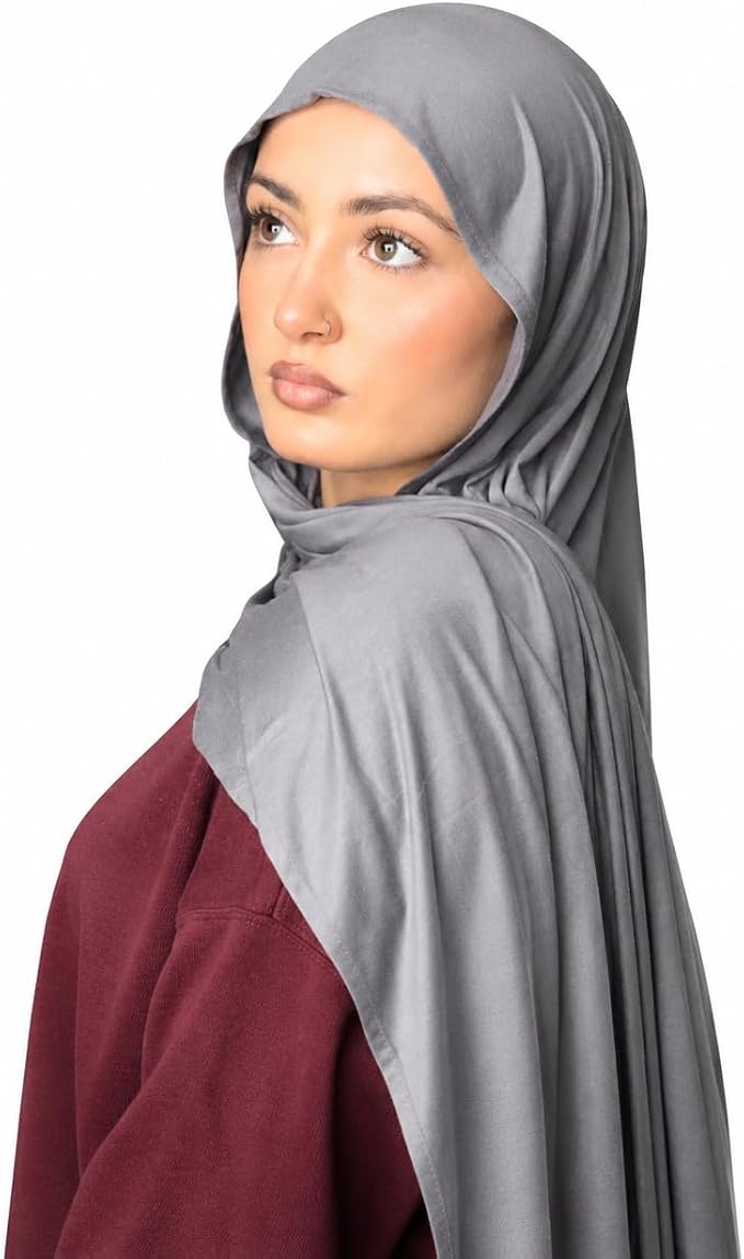 Jersey Hijab for Women, Single Stitched, Lightweight Breathable Stretch Jersey Scarf, Soft Comfortable Modest Head Scarf for Everyday Wear, 180 x 70 cm